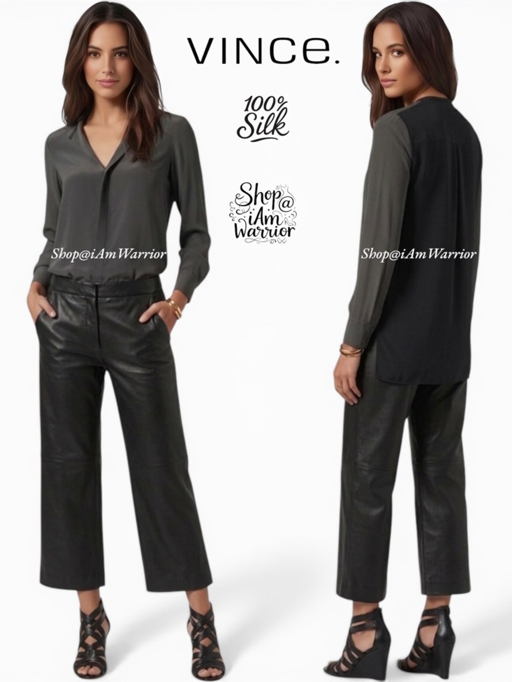 Vince gray/black colorblock silk blouse *shop@iamwarrior